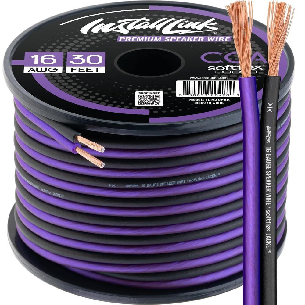Durable 30 Feet Copper Clad Aluminum Speaker Wire – Frosted Purple/Black 16 AWG