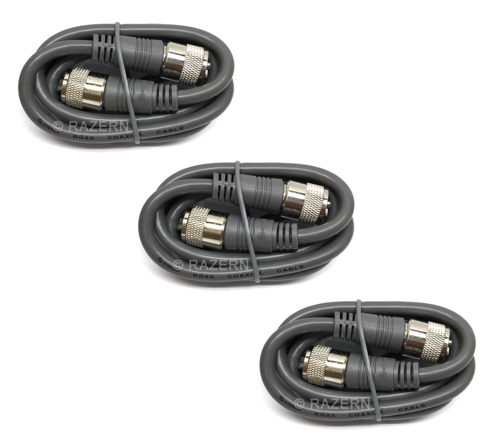 3 Lot Steren 3 ft Gray RG-8X Mini 8 Coax PL-259 Ham Radio Antenna Jumper Cable