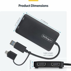 StarTech USB to Dual HDMI Adapter, USB-A or USB-C to 2x HDMI Converter [1x 4K30,