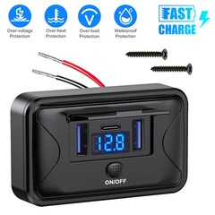 12-24V 3 Port Quick Charge QC3.0 Port & PD USB C Car Charger Socket Power Outlet