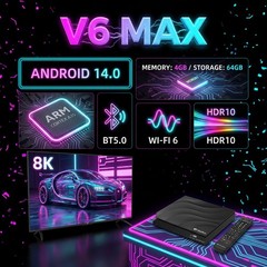 vSeeBox V6 Max 8K Android 14 TV Box |4GB RAM +64GB ROM |Backlit Bluetooth Remote