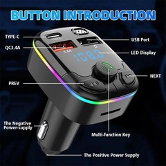 Bluetooth 5.0 Car Wireless FM Transmitter Adapter 2USB PD Charger AUX Hands-Free