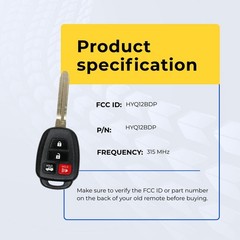 Key Fob Remote 2015-2021 Toyota Tacoma FCC: HYQ12BDP MPN: 89070-0R130 OEM Spec