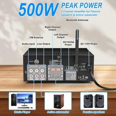 Stereo Audio Amplifier, 2 Channel 500W Bluetooth 5.0 Home Audio Stereo Receiv…
