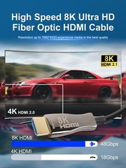 35FT Hybrid Active Optical Fiber HDMI Cable; 8K@60Hz 4K@120Hz 48Gbps CL3 Rated