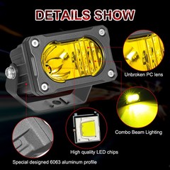 2x 3″ LED Pods Light Bar Amber Yellow Fog Lamp Offroad Driving Truck ATV &Wiring