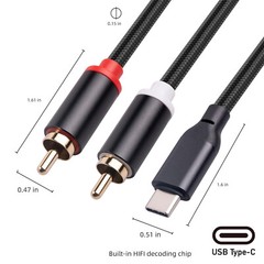 USB Type-C to 2 RCA Male Stereo Audio Cable USB-C Jack Converter Adapter Cord US