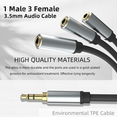 3.5Mm Stereo Audio Splitter Cable, Gold Plated 3.5Mm (1/8″) TRS 1 Male to 3 Fema