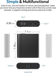 YVN 128GB Voice Activated Recorder – Playback, USB-C, Sound Recording for Lectur