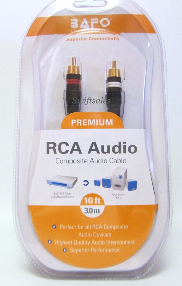 BAFO Premium 24K Gold Plated L/R RCA Stereo Audio Cable 10′ 10FT Retail Pack
