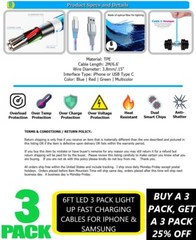 3 Pack 6FT LED Fast Charge Cable 8 Pin USB Cord for Apple iPhone 8 X XR 11 12 13