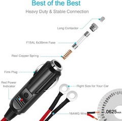 3ft/6ft UL Listed 12V/24V 15A Male to Male Cigarette Lighter Plug, Heavy Duty Ca