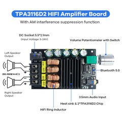 200W Bluetooth 5.0 TPA3116D2 Mini Stereo Amplifier Board for DIY Speakers