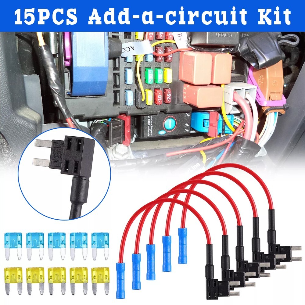12V Fuse TAP Adapter Kit 15 Amp Car Add-a-circuit Fuse Tap w/Mini Blade Fuse