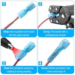 100-500X Female Heat Shrink Spade Wire Connectors 16-14 AWG Crimp Terminals Blue