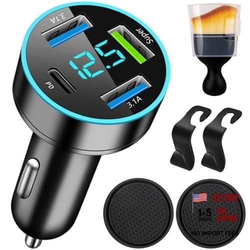 88W Car Charger Super Fast Charging USB 37W Fast Charging + Voltage Monitoring