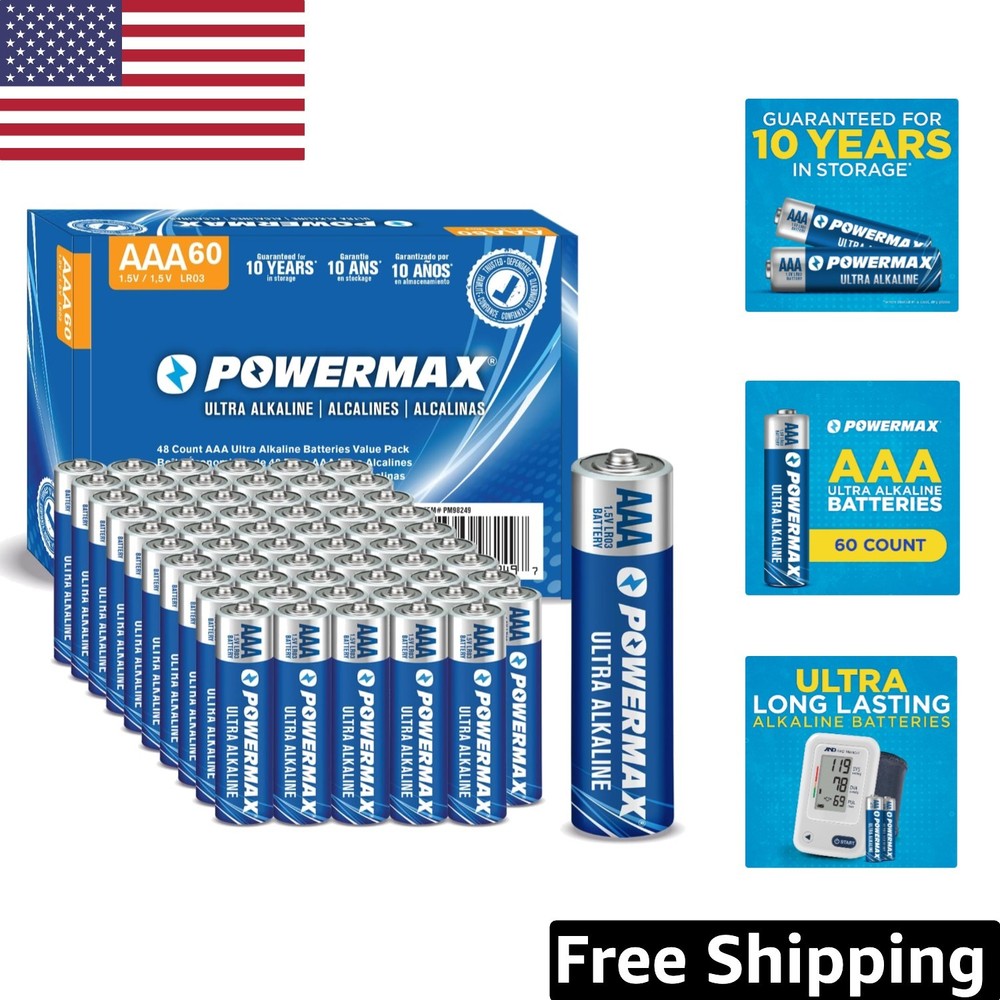 60 Count AAA Batteries – Ultra Long Lasting Alkaline Power, 10- Shelf Life