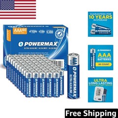 60 Count AAA Batteries – Ultra Long Lasting Alkaline Power, 10- Shelf Life
