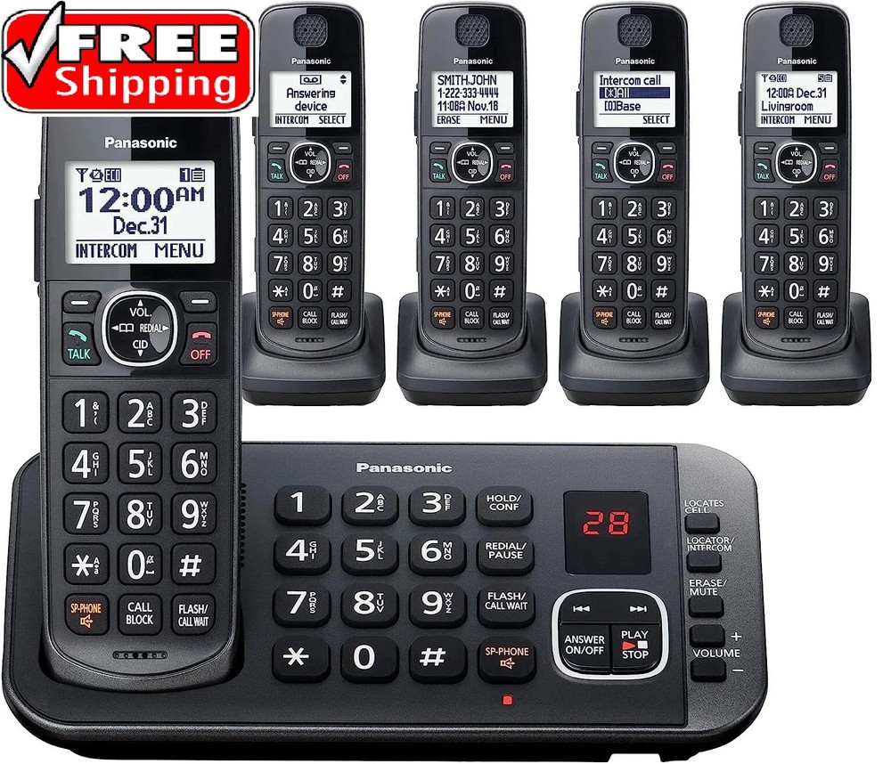 Panasonic Expandable Cordless Phone System Answering Machine 5 Handsets Black