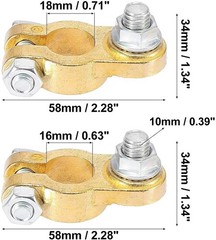 Universal Brass Battery Terminal Connectors, Top Post Boat RV Vehicles (1 Pair)