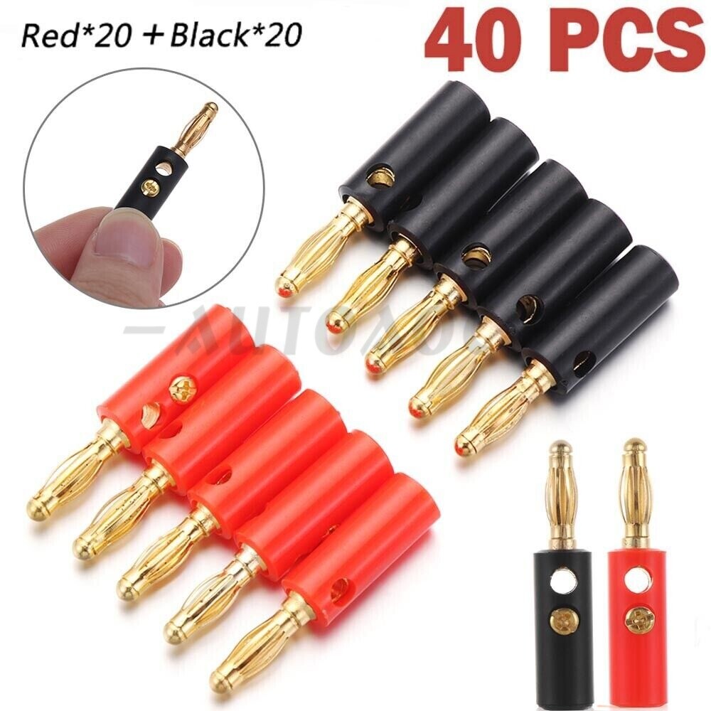 40Pcs Gold Plated 4mm Banana Plugs Audio Jack Speaker Wire Cable Screw Connector