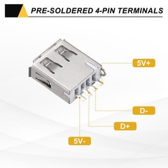 20 PCS White USB 2.0 Type A Female Plug 4 Pin Solder Terminal Connector 3mm