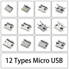 12 Types Micro USB Port Kit Female Jack Plug Connector, 5-Pin Micro USB Socke…