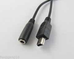 DC Power Jack Female 3.5mm x1.35mm to USB Mini 5 Pin Male Plug Cable 20cm Black