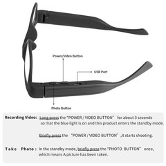 Glasses Smart Glasses with Outdoor Video Recording Wearable Black Glasses for…