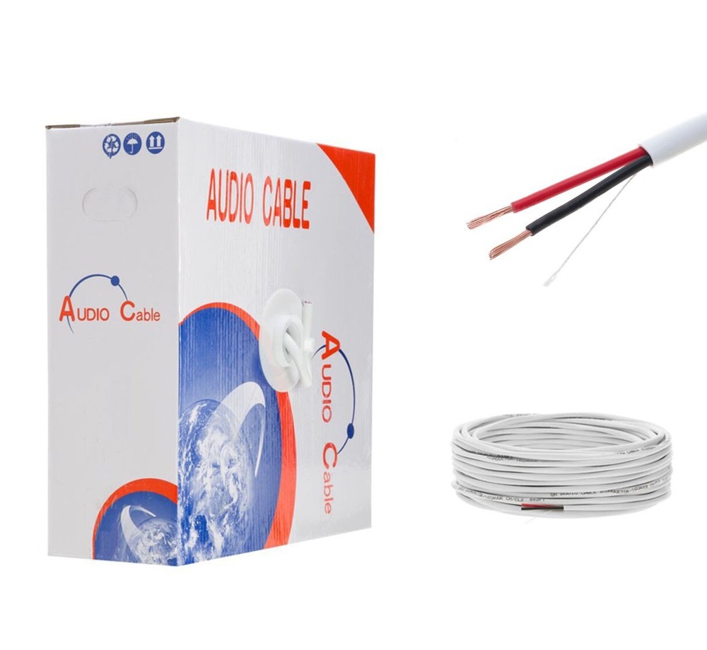 100ft Speaker Cable Indoor CL2 Rated 14AWG In-Wall 14/2 Stereo Audio Wire White