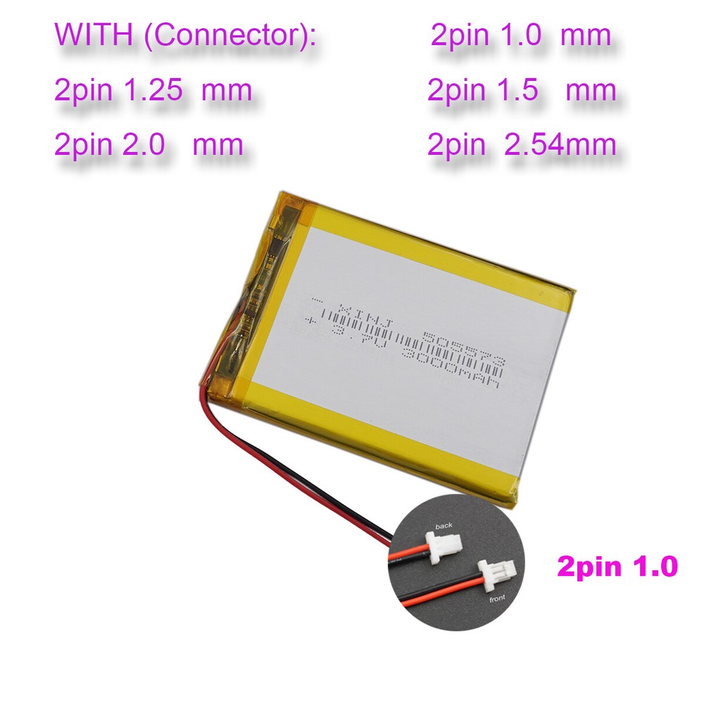 3.7V 3000mAh 11.1Wh 505573 Li Battery JST 2Pin Connector For GPS Tablet PC PSP