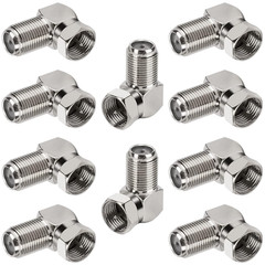 90 Degree Coaxial Connector 10 Pack, Right Angle F-Type RG6 Male to Female Coax
