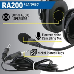 Rugged Air RA200 General Aviation Pilot Headset w/ MP3 Music Input A20 X GA Plug
