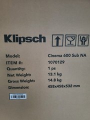 Klipsch Cinema 600 Wireless Subwoofer (Subwoofer Only) NEW FREE SHIPPING
