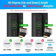 90 Degree Mini HDMI to HDMI Adapter 2 Pack, (Up and Down) Right Angle Mini HDMI
