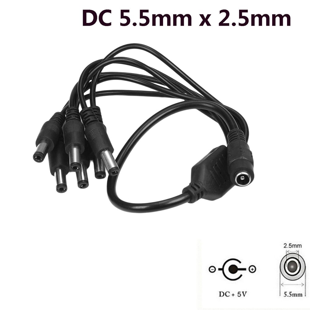 DC Power Splitter Cable 5.5mm x 2.5mm 1 to 6 Way CCTV Cameras LED Light Strip