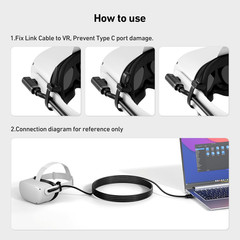16FT VR Link Cable USB 3.0 to USB C For Quest 3 2 Pro Pico 4 PC SteamVR Headset