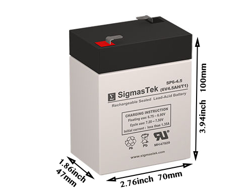 6 Volt 4.5 Amp Hour Battery Replacement for Mighty Max ML4-6 by SigmasTek