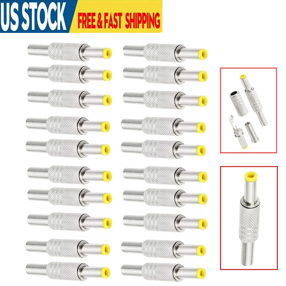20pcs DC Power Jack 5.5mm x 2.5mm Male Plug Adapter Connector W/ Metal Handle US