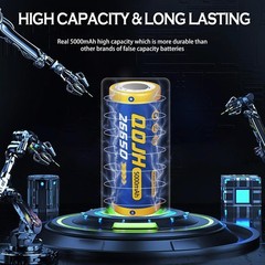 2 Pcs Durable 26650 5000mAh Rechargeable Batteries Safe Power for Indoor/Outdoor