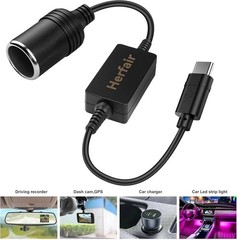 USB C Male to 12V Car Cigarette Lighter Socket Female Converter Adapter Power Ca