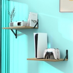2PCS Oak Rustic Wood Projector Wall Mount Floating Shelf with Cable Ties Holder
