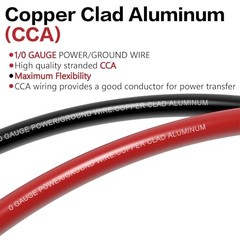 Wire 40FT (20Ft Black+20Ft Red) Copper Clad 0 Gauge Black/Red – 40FT