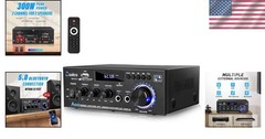 Compact 300W Wireless Bluetooth Audio Amplifier with USB & SD Card Inputs
