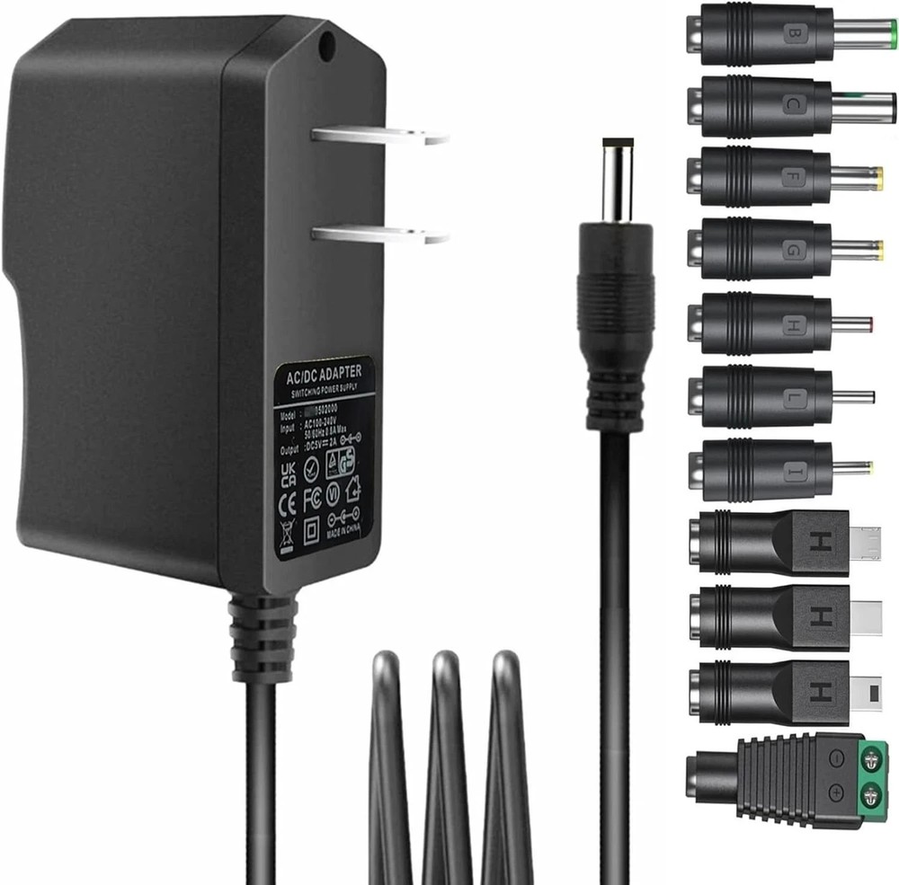 Universal 5V 2A AC Adapter Power Supply with 11 DC Plug Tips AC to DC5V 1.5A 1A
