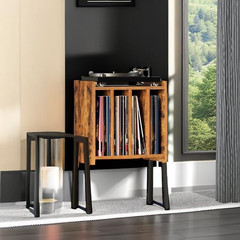 Record Player Stand with Vinyl Storage 4 Shelf End Table Rustic Brown 26″ Tall