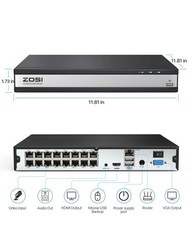 ZOSI 16CH 4K PoE NVR 8MP Video 4TB Hard Drive NVR for Add On IP Cameras System