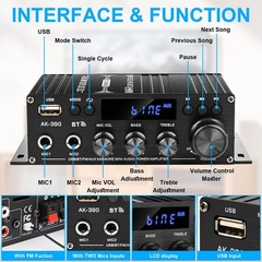 Stereo Amplifier Home Audio Receiver AK-390,AMP Speaker Bluetooth 5.0 Amplifi…