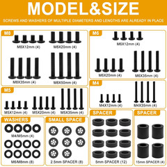 Universal TV Mounting Screws Hardware Kit with Box, Includes M4 M5 M6 M8 (Black)