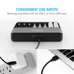 Tenergy TN477U AA AAA 8 Bay NiMH USB Battery Charger with Battery Options LOT